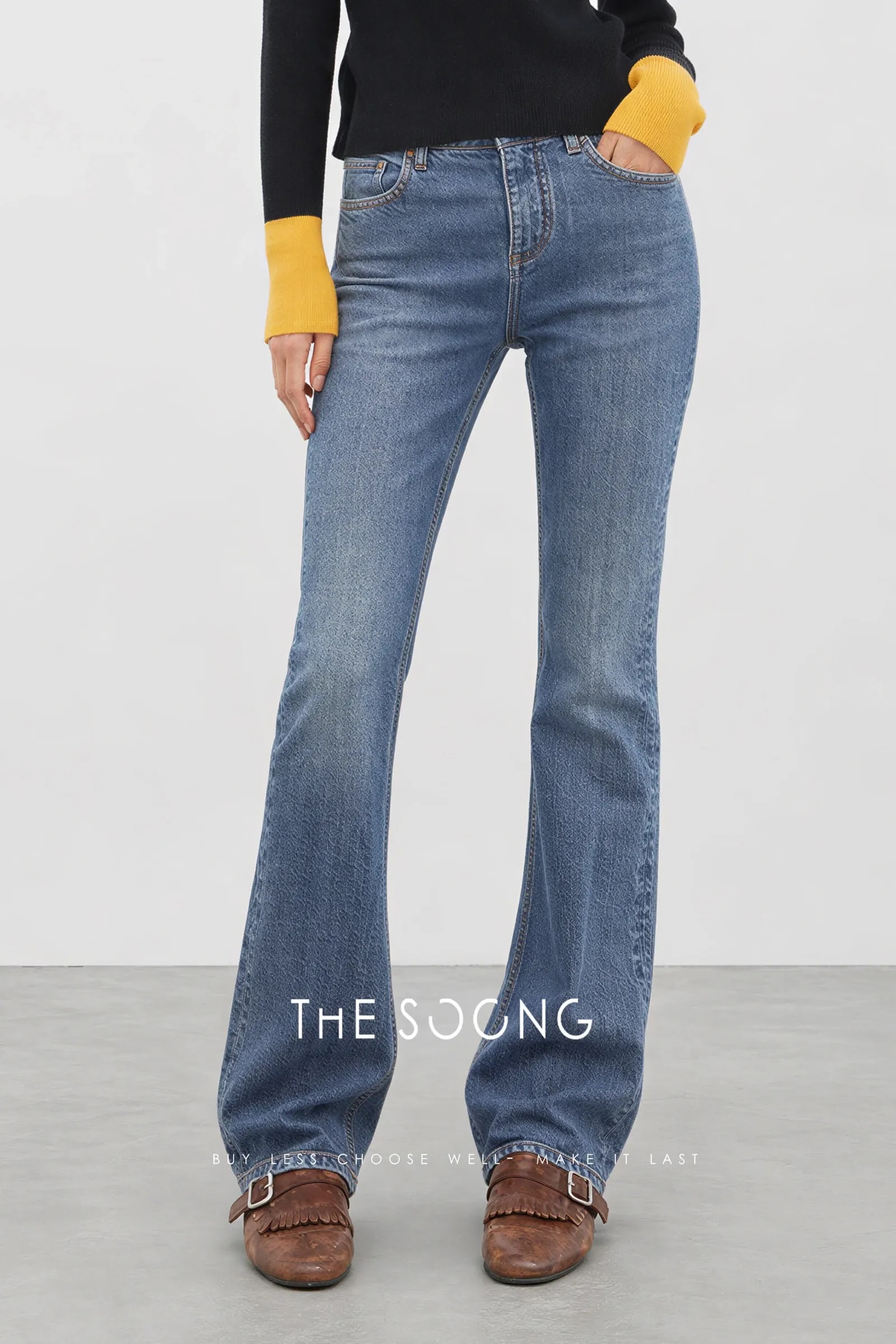 THESOONG “Black Long Straight” Washed Stretch Denim Pants - 3520 alternate view